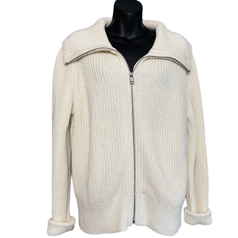 BANANA Republic Ivory Knit Zip Up Cardigan Sweater Size Large